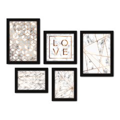 Kit Com 5 Quadros Decorativos - Amor - Abstratos - Geométricos - Quarto - Sala - 335kq01 na internet