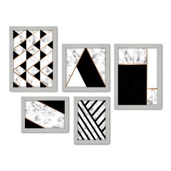 Kit Com 5 Quadros Decorativos - Abstratos - Geométricos - Quarto - Sala - 336kq01 - Allodi
