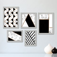 Kit Com 5 Quadros Decorativos - Abstratos - Geométricos - Quarto - Sala - 336kq01 - comprar online