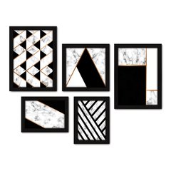 Kit Com 5 Quadros Decorativos - Abstratos - Geométricos - Quarto - Sala - 336kq01 na internet