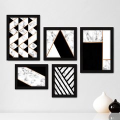 Kit Com 5 Quadros Decorativos - Abstratos - Geométricos - Quarto - Sala - 336kq01