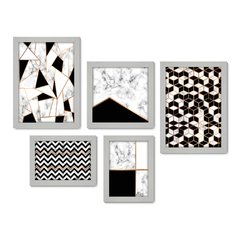 Kit Com 5 Quadros Decorativos - Abstratos - Geométricos - Quarto - Sala - 337kq01 - Allodi
