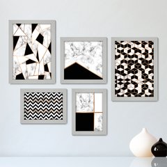 Kit Com 5 Quadros Decorativos - Abstratos - Geométricos - Quarto - Sala - 337kq01 - comprar online
