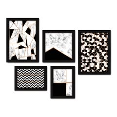 Kit Com 5 Quadros Decorativos - Abstratos - Geométricos - Quarto - Sala - 337kq01 na internet