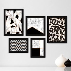 Kit Com 5 Quadros Decorativos - Abstratos - Geométricos - Quarto - Sala - 337kq01