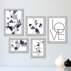 Kit Com 5 Quadros Decorativos - Abstratos - Geométricos - Love - Quarto - Sala - 338kq01 - comprar online