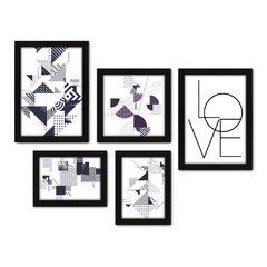 Kit Com 5 Quadros Decorativos - Abstratos - Geométricos - Love - Quarto - Sala - 338kq01 na internet