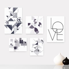 Kit 5 Placas Decorativas - Abstratos Geométricos Love Casa Quarto Sala - 338ktpl5