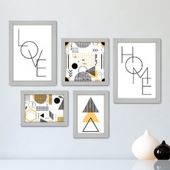 Kit Com 5 Quadros Decorativos - Abstratos - Geométricos - Love - Home - Quarto - Sala - 339kq01 - comprar online