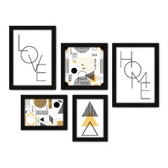 Kit Com 5 Quadros Decorativos - Abstratos - Geométricos - Love - Home - Quarto - Sala - 339kq01 na internet