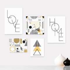 Kit 5 Placas Decorativas - Abstratos Geométricos Love Home Casa Quarto Sala - 339ktpl5
