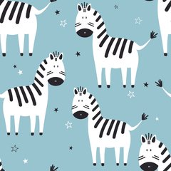 Papel de Parede Adesivo 3 Metros - Zebras - Infantil - Azul - Revestimento - 339ppi