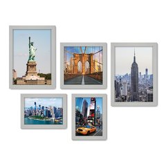Kit Com 5 Quadros Decorativos - Nova Iorque - New York - Viagem - 340kq01 - Allodi