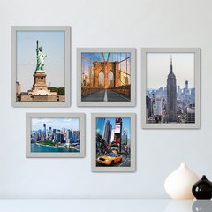 Kit Com 5 Quadros Decorativos - Nova Iorque - New York - Viagem - 340kq01 - comprar online
