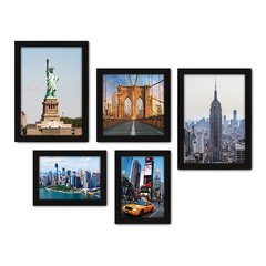 Kit Com 5 Quadros Decorativos - Nova Iorque - New York - Viagem - 340kq01 na internet