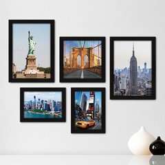 Kit Com 5 Quadros Decorativos - Nova Iorque - New York - Viagem - 340kq01