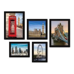 Kit Com 5 Quadros Decorativos - Londres - Inglaterra - Viagem - 341kq01 na internet