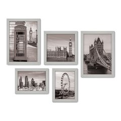 Kit Com 5 Quadros Decorativos - Londres - Inglaterra - Viagem - Preto e Branco - 342kq01 - Allodi