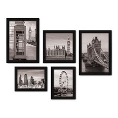 Kit Com 5 Quadros Decorativos - Londres - Inglaterra - Viagem - Preto e Branco - 342kq01 na internet