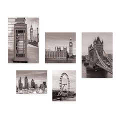 Kit 5 Placas Decorativas - Londres Inglaterra Viagem Preto e Branco Mundo Casa Quarto Sala - 342ktpl5 - comprar online
