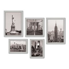 Kit Com 5 Quadros Decorativos - Nova Iorque - New York - Viagem - Preto e Branco - 343kq01 - Allodi