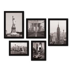 Kit Com 5 Quadros Decorativos - Nova Iorque - New York - Viagem - Preto e Branco - 343kq01 na internet