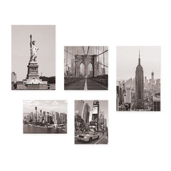 Kit 5 Placas Decorativas - Nova Iorque New York Viagem Preto e Branco Mundo Casa Quarto Sala - 343ktpl5 - comprar online