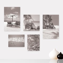 Kit 5 Placas Decorativas - Praia Mar Natureza Paisagem Mundo Casa Quarto Sala Preto e Branco - 347ktpl5