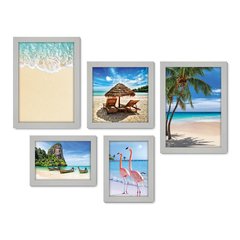 Kit Com 5 Quadros Decorativos - Praia - Mar - Viagem - 348kq01 - Allodi