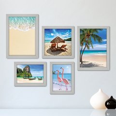 Kit Com 5 Quadros Decorativos - Praia - Mar - Viagem - 348kq01 - comprar online