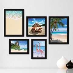 Kit Com 5 Quadros Decorativos - Praia - Mar - Viagem - 348kq01