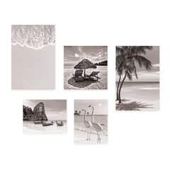Kit 5 Placas Decorativas - Praia Mar Natureza Paisagem Mundo Casa Quarto Sala Preto e Branco - 349ktpl5 - comprar online