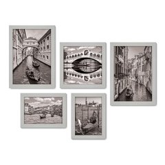 Kit Com 5 Quadros Decorativos - Itália - Veneza - Mundo - Viagem - Preto e Branco - 351kq01 - Allodi