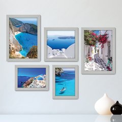 Kit Com 5 Quadros Decorativos - Grécia - Mykonos - Santorini - Mar - Viagem - 352kq01 - comprar online