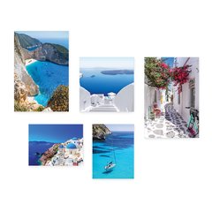 Kit 5 Placas Decorativas - Grécia Mykonos Santorini Mar Viagem Mundo Casa Quarto Sala - 352ktpl5 - comprar online