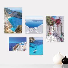 Kit 5 Placas Decorativas - Grécia Mykonos Santorini Mar Viagem Mundo Casa Quarto Sala - 352ktpl5