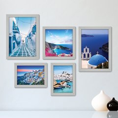 Kit Com 5 Quadros Decorativos - Grécia - Mykonos - Santorini - Mar - Viagem - 354kq01 - comprar online