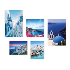 Kit 5 Placas Decorativas - Grécia Mykonos Santorini Mar Viagem Mundo Casa Quarto Sala - 354ktpl5 - comprar online