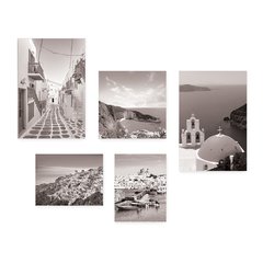 Kit 5 Placas Decorativas - Grécia Mykonos Santorini Mar Viagem Preto e Branco Mundo Casa Quarto Sala - 355ktpl5 - comprar online