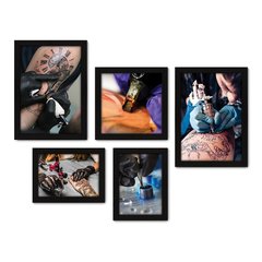 Kit Com 5 Quadros Decorativos - Tatuagem - Estúdio de Tatuagem - Tattoo - 356kq01 na internet