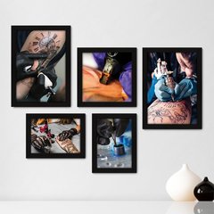 Kit Com 5 Quadros Decorativos - Tatuagem - Estúdio de Tatuagem - Tattoo - 356kq01