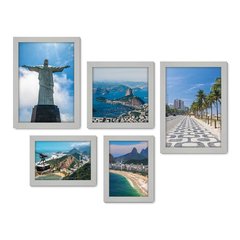 Kit Com 5 Quadros Decorativos - Rio de Janeiro - Cristo - Corcovado - Viagem - 358kq01 - Allodi