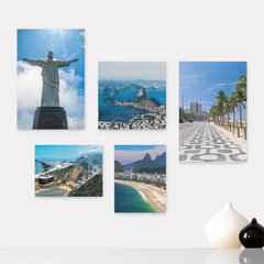 Kit 5 Placas Decorativas - Rio de Janeiro Cristo Corcovado Viagem Mundo Casa Quarto Sala - 358ktpl5