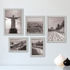 Kit Com 5 Quadros Decorativos - Rio de Janeiro - Cristo - Corcovado - Viagem - Preto e Branco - 359kq01 - comprar online