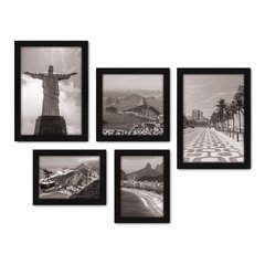 Kit Com 5 Quadros Decorativos - Rio de Janeiro - Cristo - Corcovado - Viagem - Preto e Branco - 359kq01 na internet