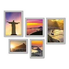 Kit Com 5 Quadros Decorativos - Rio de Janeiro - Cristo - Corcovado - Viagem - 360kq01 - Allodi