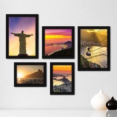 Kit Com 5 Quadros Decorativos - Rio de Janeiro - Cristo - Corcovado - Viagem - 360kq01