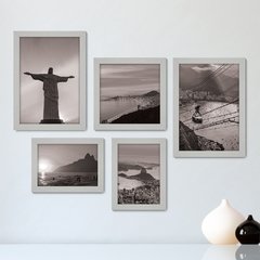 Kit Com 5 Quadros Decorativos - Rio de Janeiro - Cristo - Corcovado - Viagem - Preto e Branco - 361kq01 - comprar online