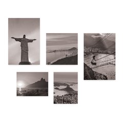 Kit 5 Placas Decorativas - Rio de Janeiro Cristo Corcovado Viagem Preto e Branco Mundo Casa Quarto Sala - 361ktpl5 - comprar online