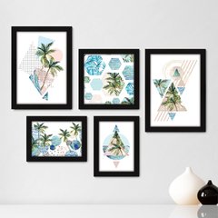 Kit Com 5 Quadros Decorativos - Coqueiros - Abstratos - Natureza - 362kq01